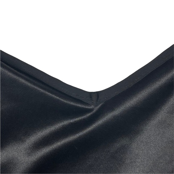 TADASHI SHOJI 90'S SPAGHETTI STRAP CAMI ASYMMETRIC HEM BEADED BLACK SLIP DRESS - Picture 7 of 16